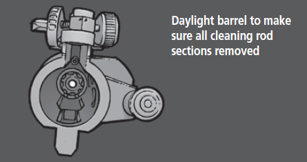 Daylight barrel to make sure all cleaning rod sections removed